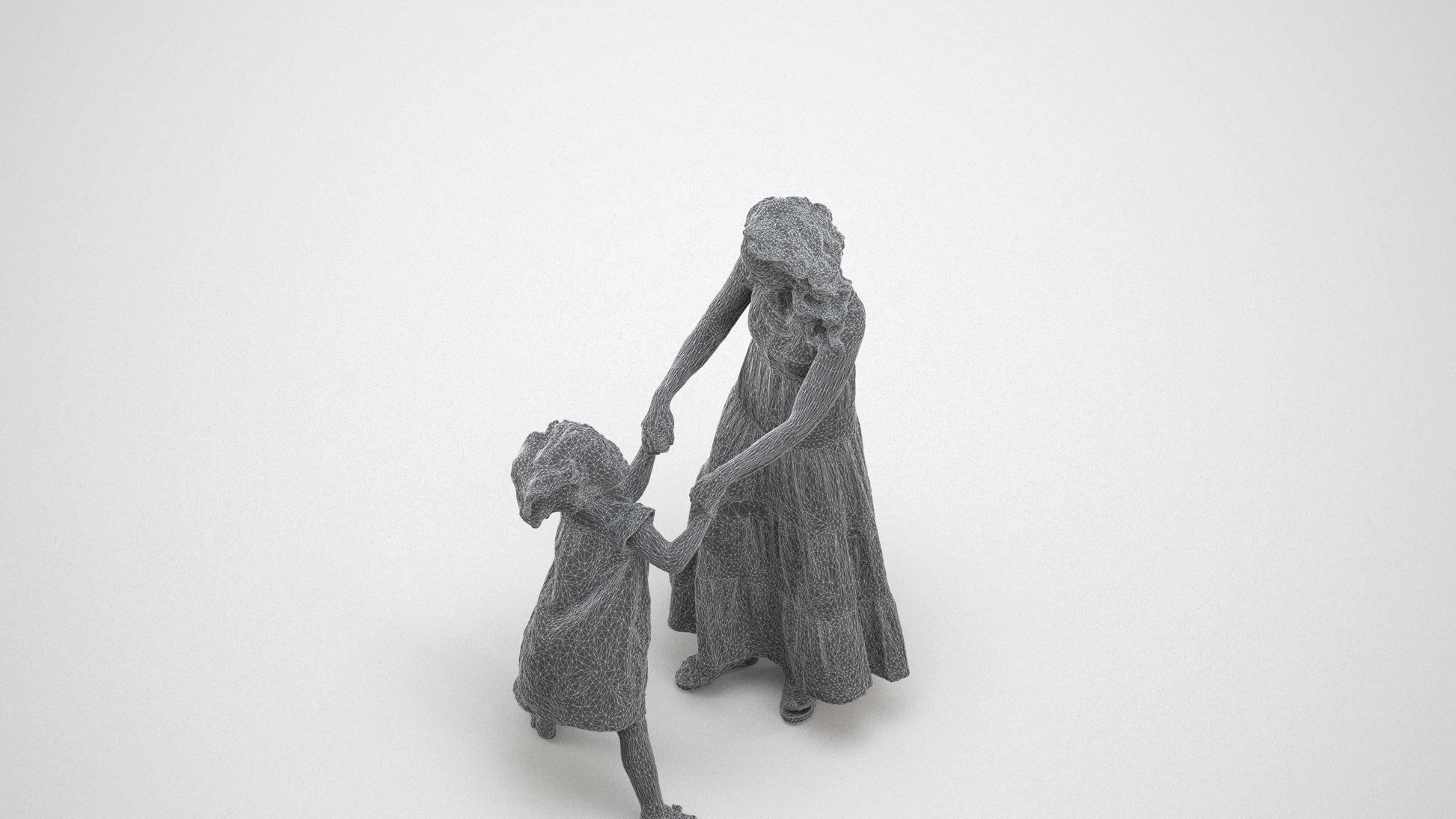 3D scanned girl kids casual, photorealistic archviz people for Enscape and SketchUp, wireframe three-quarter view