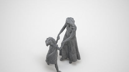 3D scanned girl kids casual, photorealistic archviz people for Enscape and SketchUp, wireframe three-quarter view