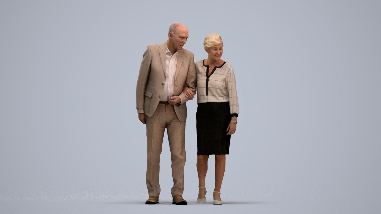 realistic 3D people senior woman business couple, render-ready for V-Ray and Corona, FBX OBJ, standing pose render