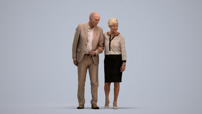 realistic 3D people senior woman business couple, render-ready for V-Ray and Corona, FBX OBJ, standing pose render