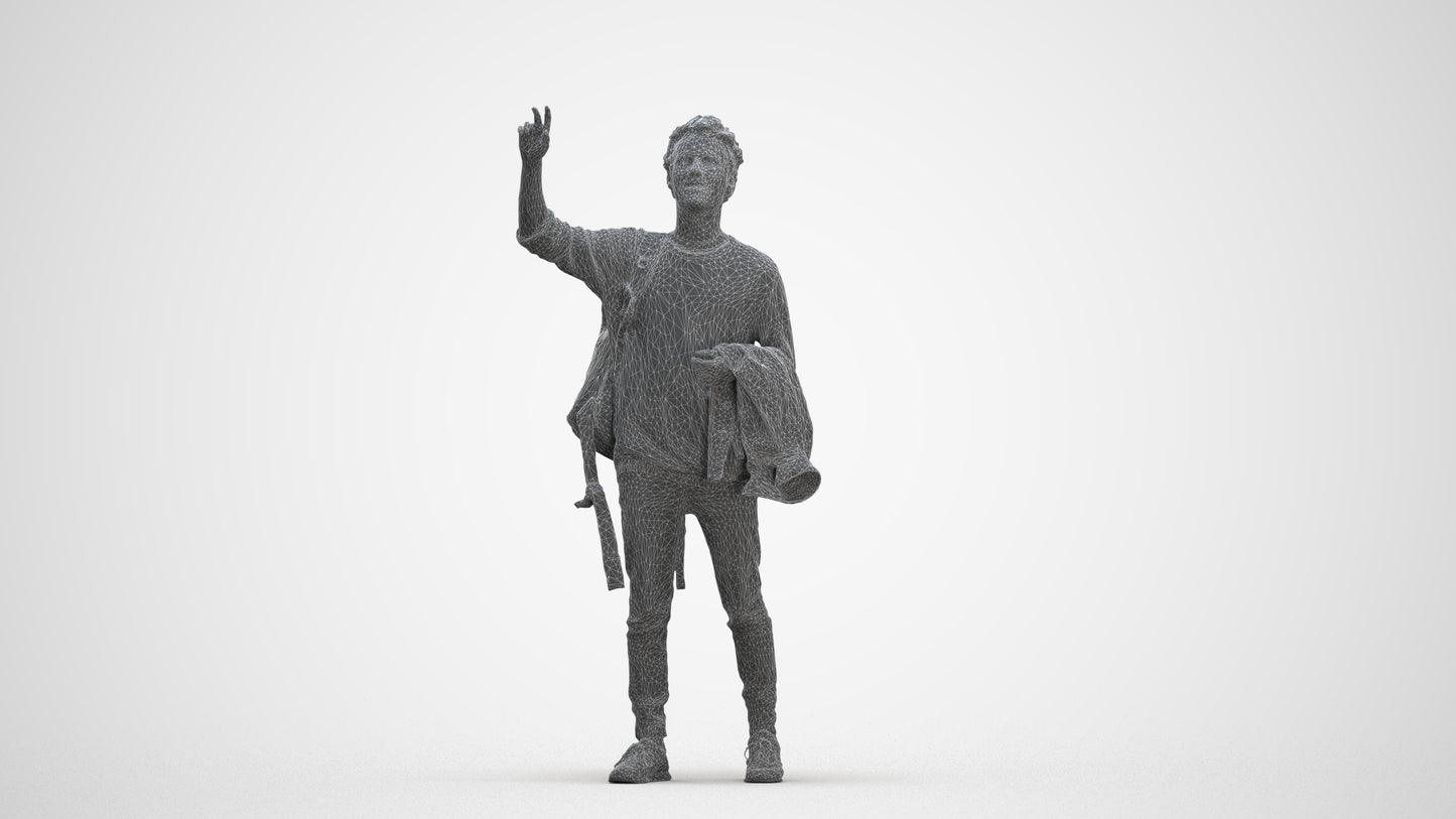 3D people model man casual standing, scanned human for 3ds Max rendering, three-quarter front view render