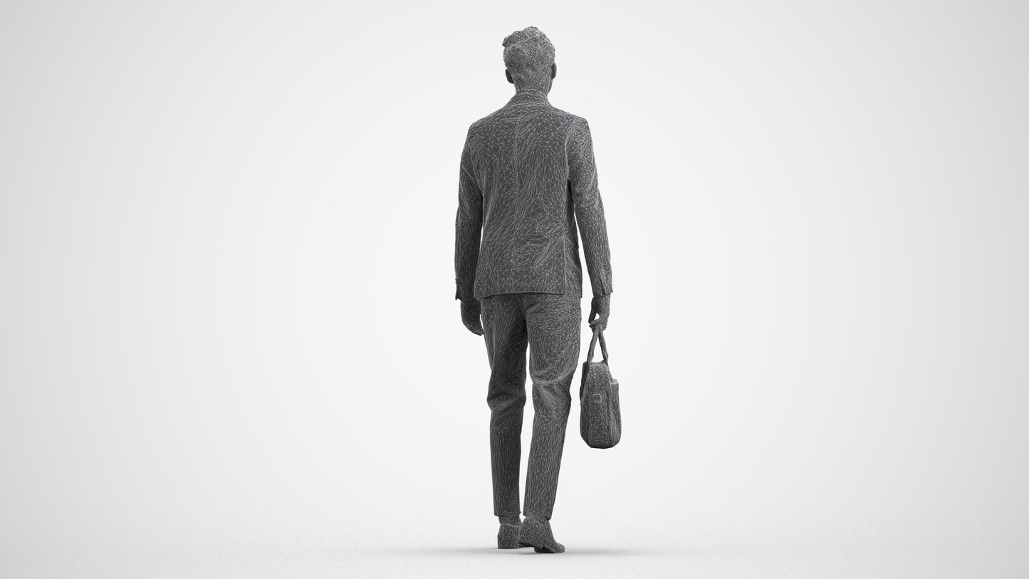 3D human model man business, photogrammetry scanned person for archviz, wireframe front view