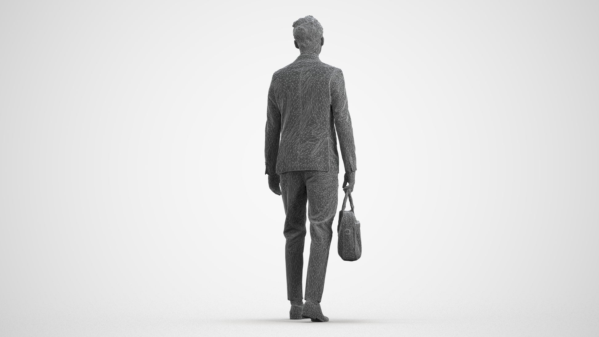 3D human model man business, photogrammetry scanned person for archviz, wireframe front view