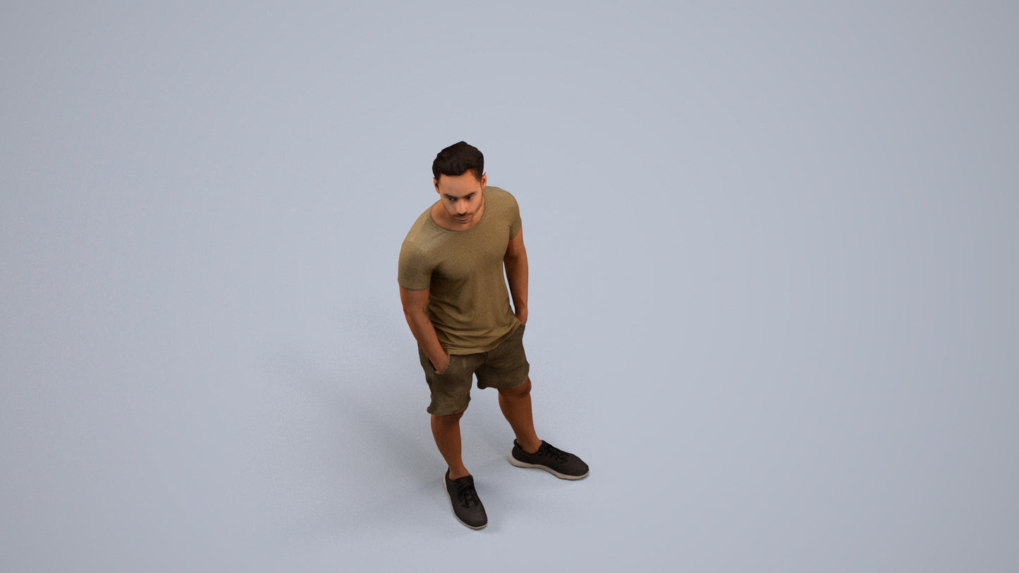 3D people model man casual standing, scanned human for 3ds Max rendering, back view render