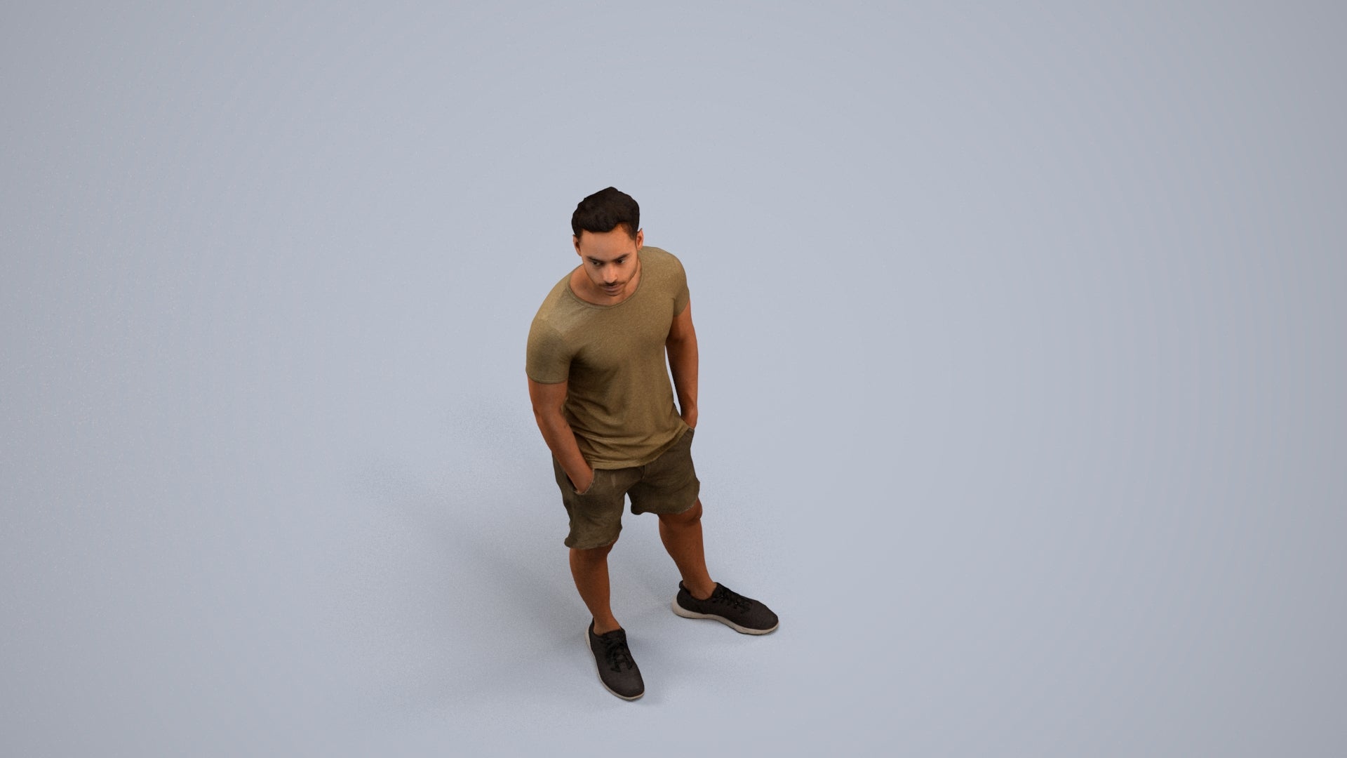 3D people model man casual standing, scanned human for 3ds Max rendering, back view render