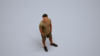 3D people model man casual standing, scanned human for 3ds Max rendering, back view render
