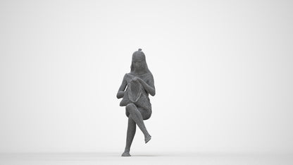 photogrammetry 3D girl casual sitting, realistic human model archviz FBX, wireframe back view