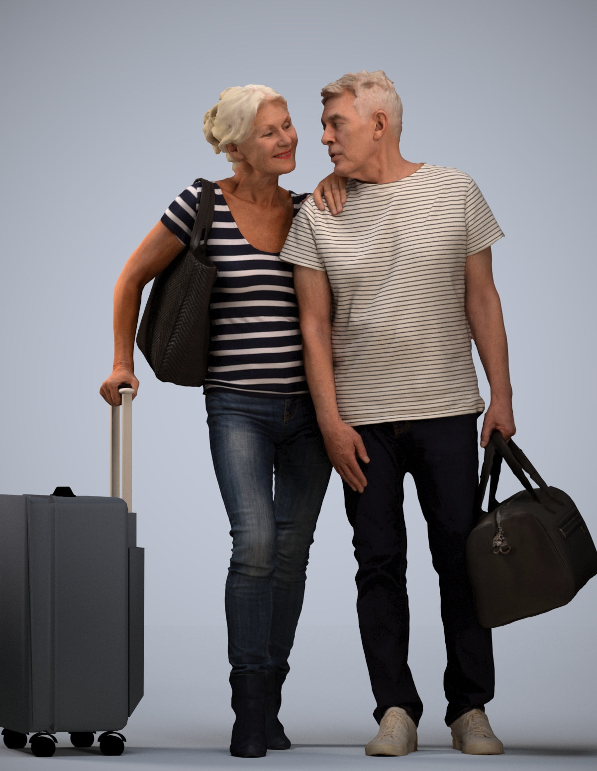 3D scanned senior woman couple casual, photorealistic archviz people for Enscape and SketchUp