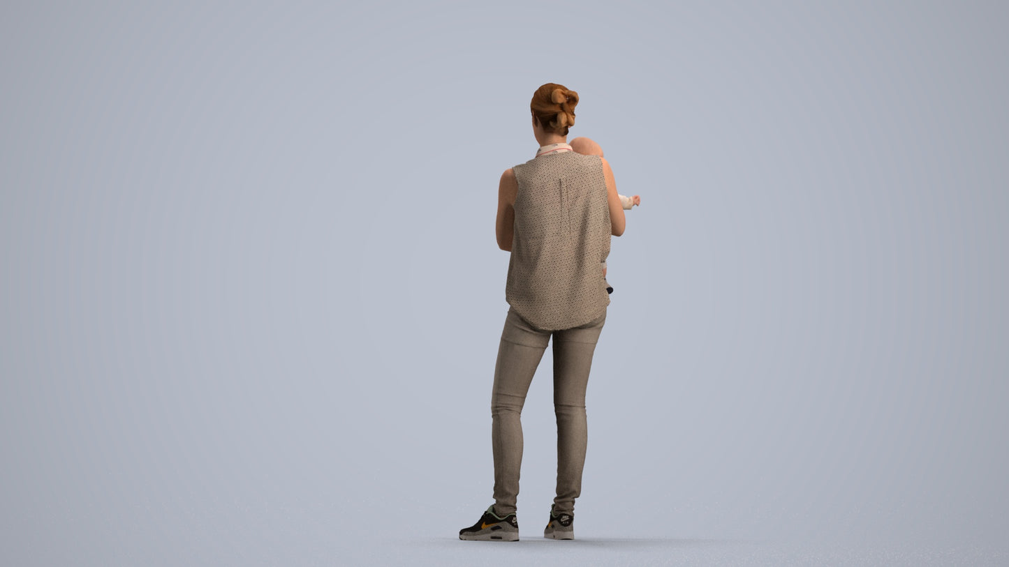 realistic 3D people woman casual kids, render-ready for V-Ray and Corona, FBX OBJ, front view render