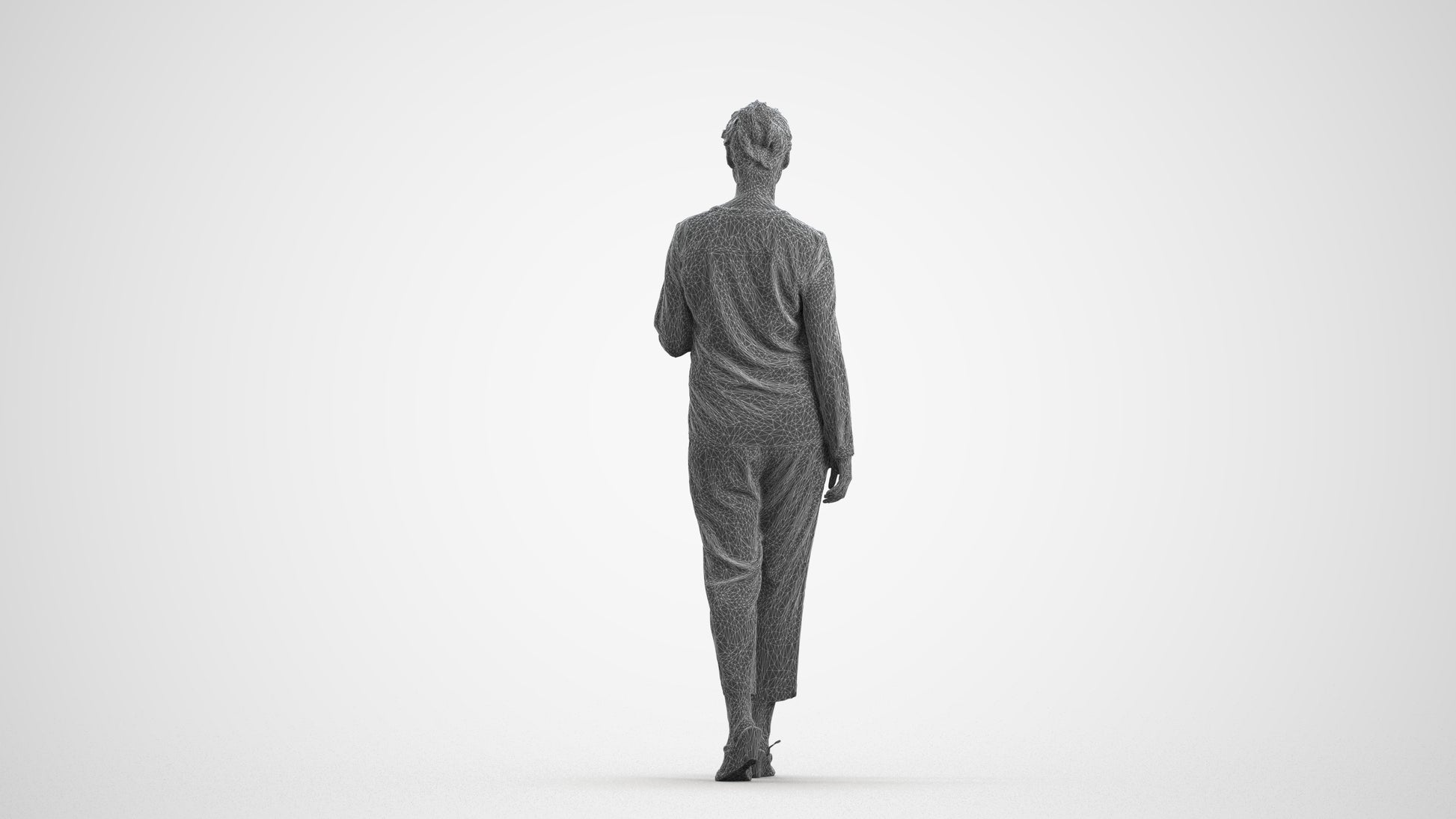 scanned 3D woman casual walking, photogrammetry people for Enscape and V-Ray, wireframe front view