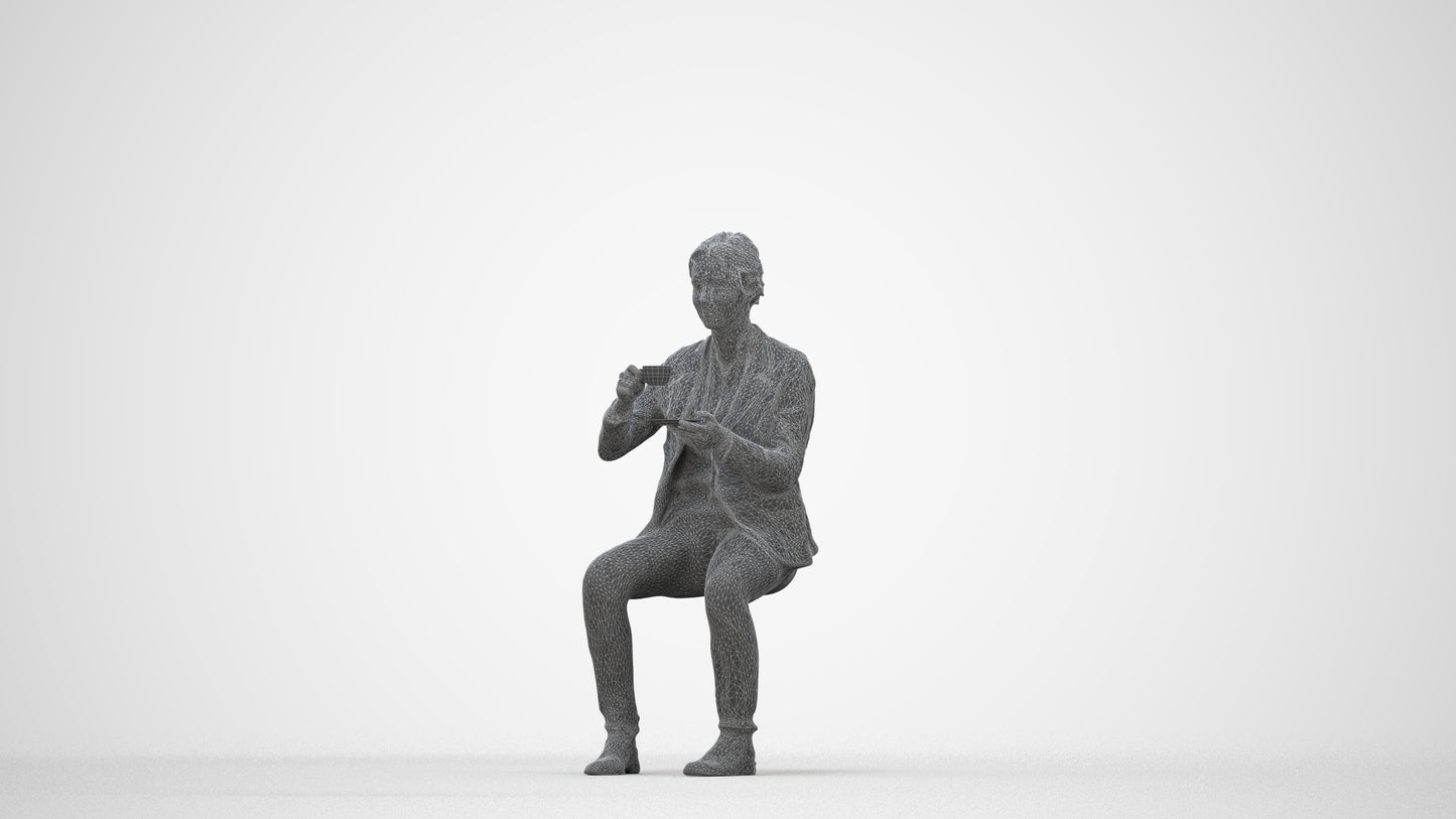 scanned 3D woman business, photogrammetry people for Enscape and V-Ray, wireframe back view
