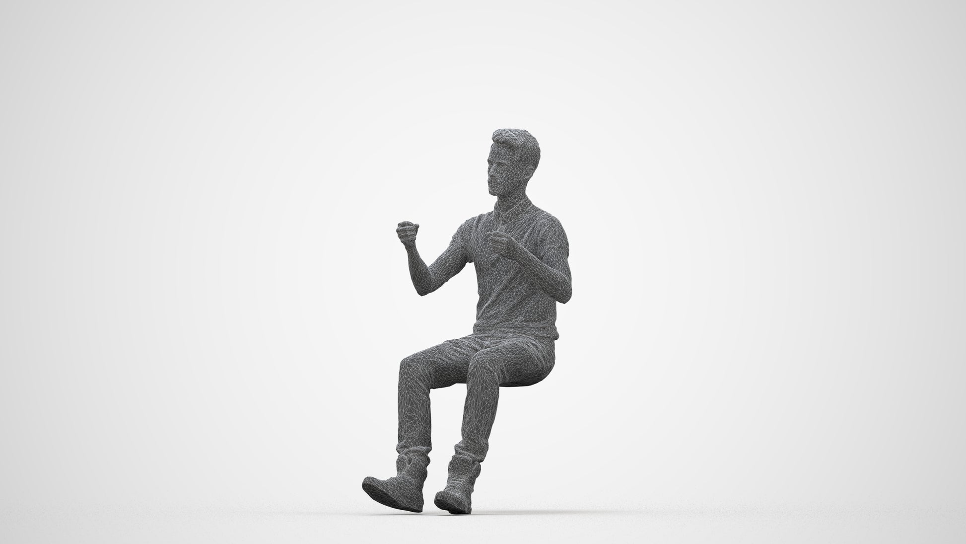 realistic 3D human man casual driving, archviz people FBX OBJ for Blender, wireframe back view