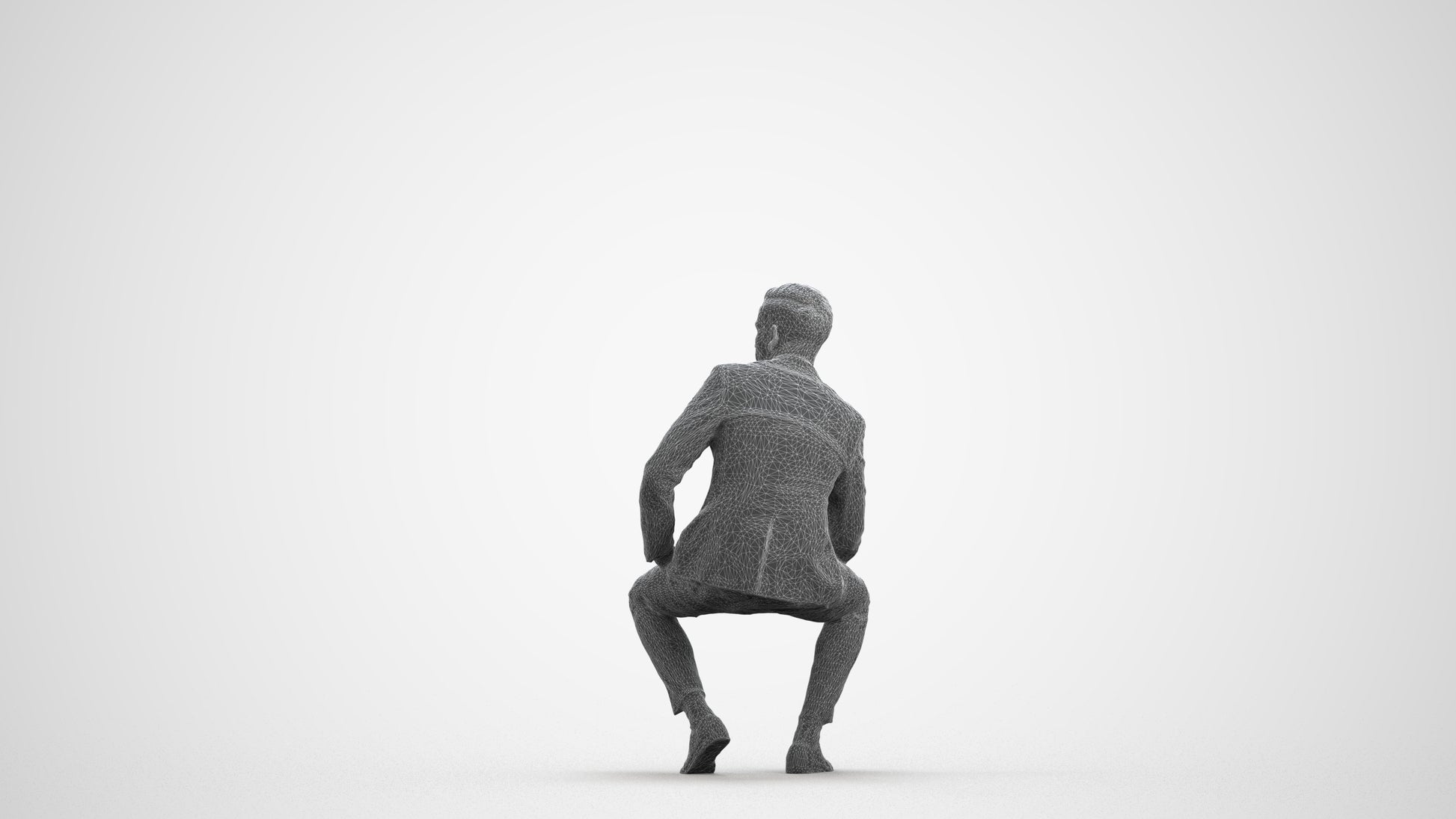 realistic 3D man formal sitting, scanned archviz people for Blender and 3ds Max, wireframe front view