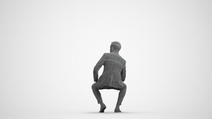 realistic 3D man formal sitting, scanned archviz people for Blender and 3ds Max, wireframe front view