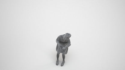 3D human model woman kids, photogrammetry scanned person for archviz, wireframe three-quarter view