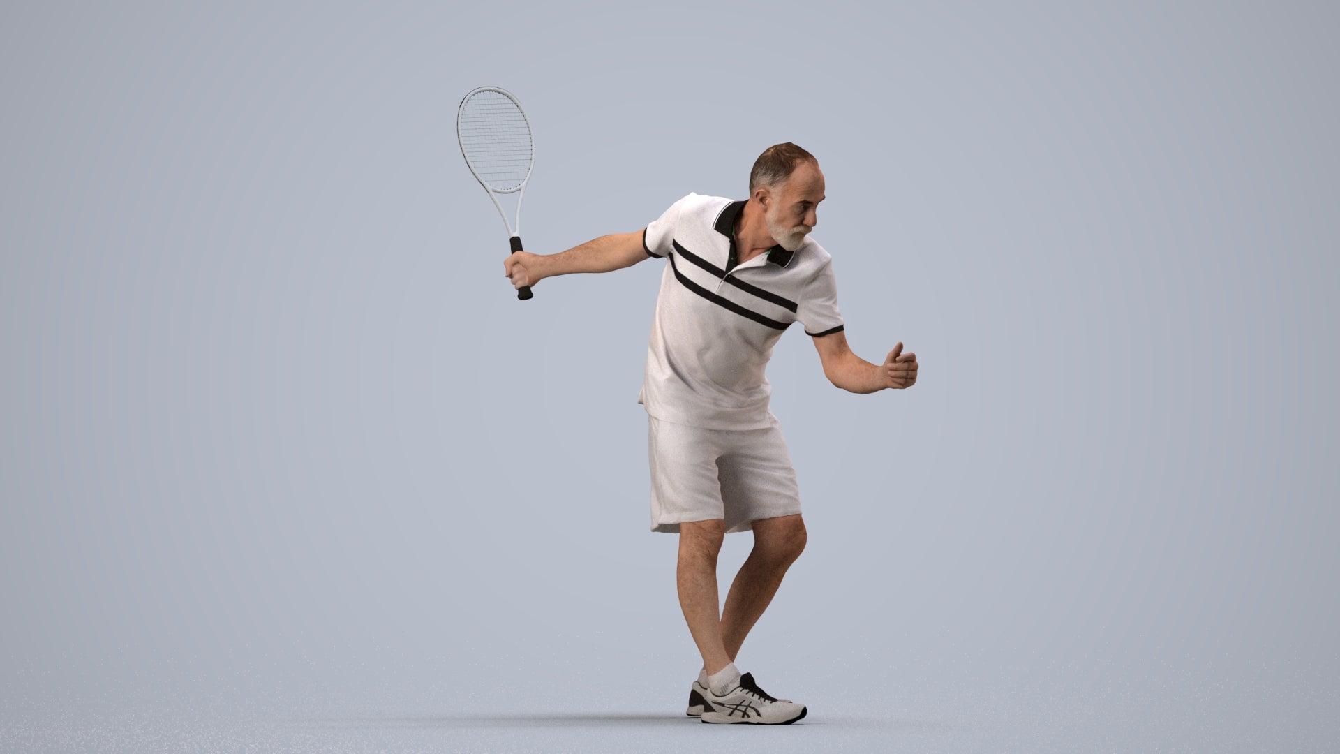 photogrammetry 3D senior man sport, realistic human model archviz FBX, side view render