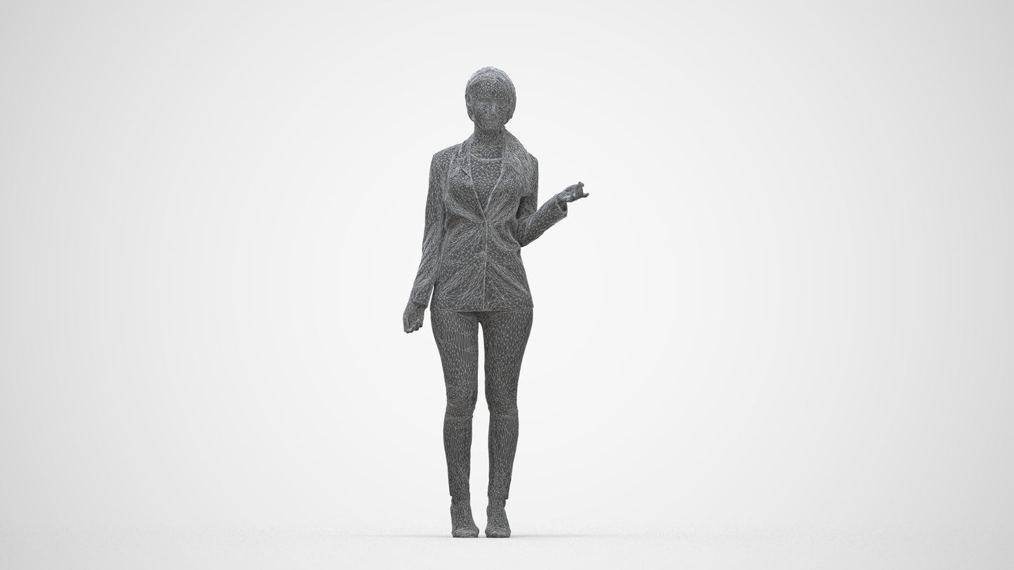 3D people model woman business standing, scanned human for 3ds Max rendering, wireframe back view