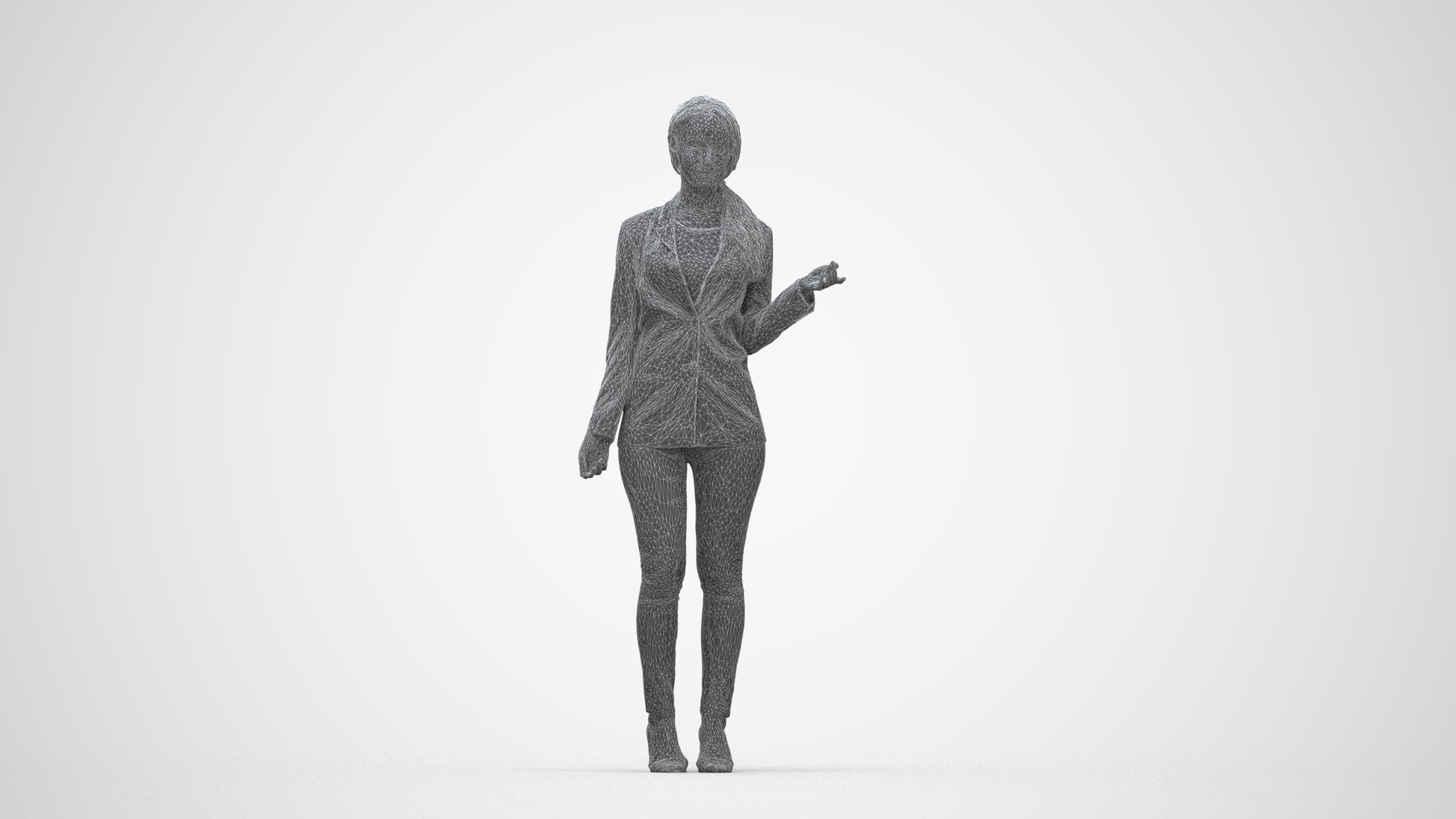 3D people model woman business standing, scanned human for 3ds Max rendering, wireframe back view