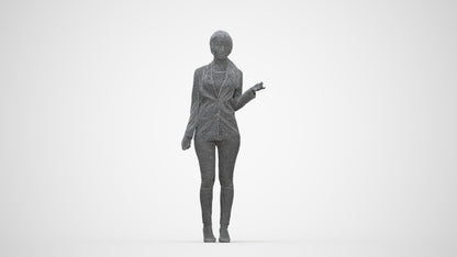 3D people model woman business standing, scanned human for 3ds Max rendering, wireframe back view