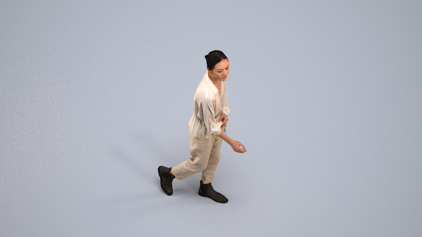 realistic 3D human woman casual walking, archviz people FBX OBJ for Blender, back view render
