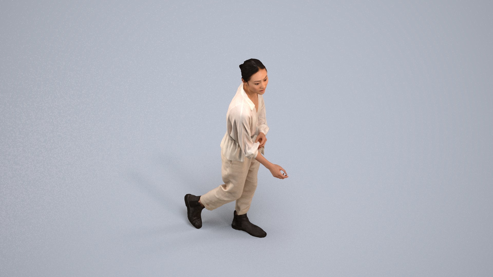 realistic 3D human woman casual walking, archviz people FBX OBJ for Blender, back view render