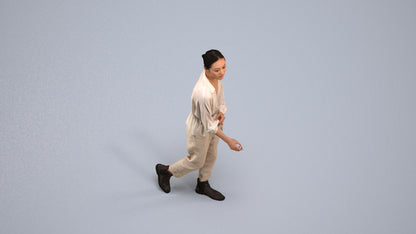 realistic 3D human woman casual walking, archviz people FBX OBJ for Blender, back view render