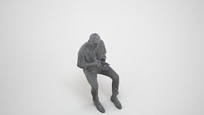 realistic 3D people man casual sitting, render-ready for V-Ray and Corona, FBX OBJ, wireframe three-quarter view