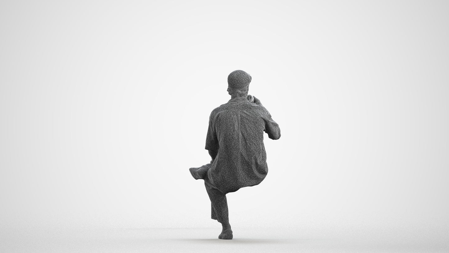 realistic 3D people man casual sitting, render-ready for V-Ray and Corona, FBX OBJ, wireframe front view