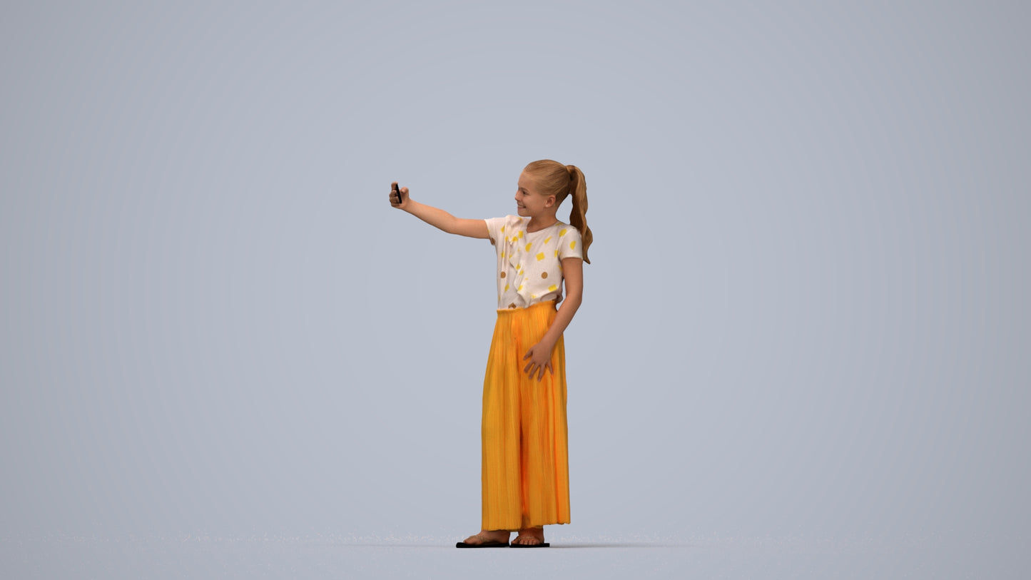 photogrammetry 3D girl casual kids, realistic human model archviz FBX, top-down view render