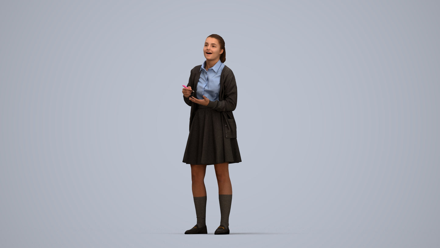 realistic 3D human girl kids, archviz people FBX OBJ for Blender, top-down view render