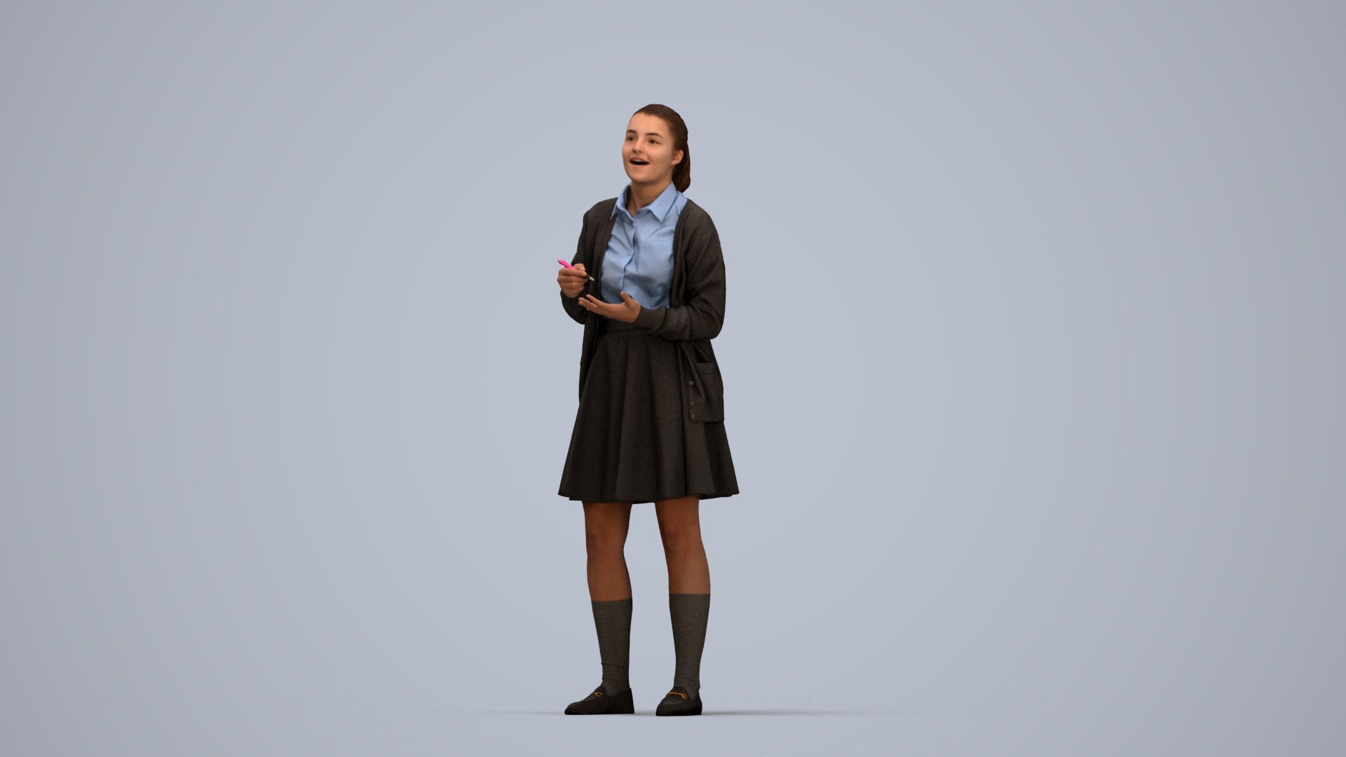 realistic 3D human girl kids, archviz people FBX OBJ for Blender, top-down view render