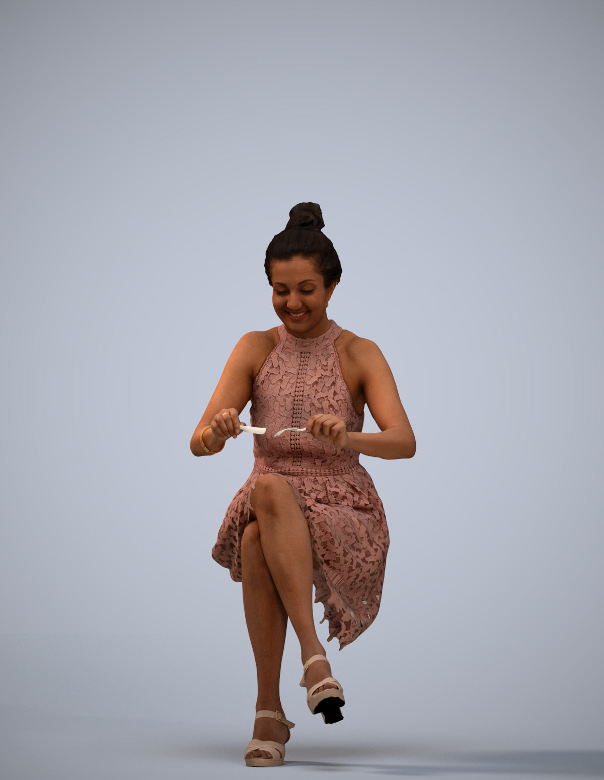 realistic 3D woman formal sitting, scanned archviz people for Blender and 3ds Max