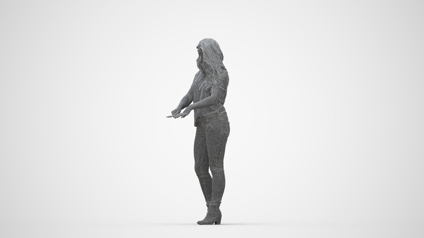 realistic 3D woman casual standing, scanned archviz people for Blender and 3ds Max, wireframe back view