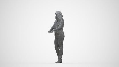 realistic 3D woman casual standing, scanned archviz people for Blender and 3ds Max, wireframe back view