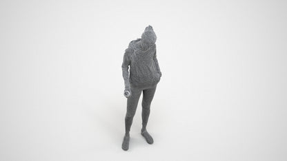 3D scanned woman standing sport, photorealistic archviz people for Enscape and SketchUp, wireframe three-quarter view