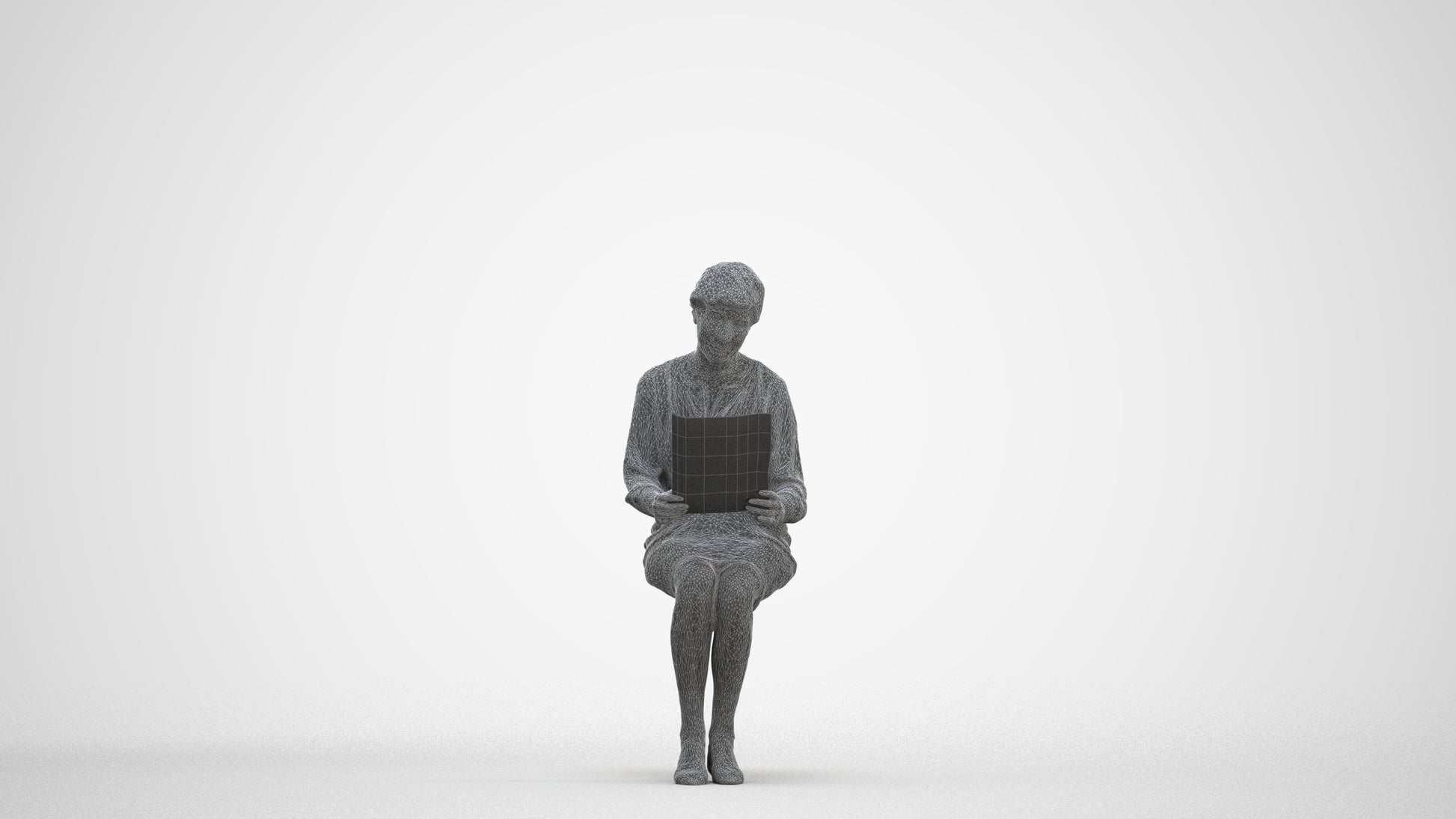3D people model senior woman business sitting, scanned human for 3ds Max rendering, three-quarter front view render