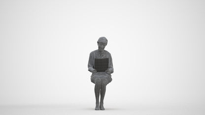 3D people model senior woman business sitting, scanned human for 3ds Max rendering, three-quarter front view render