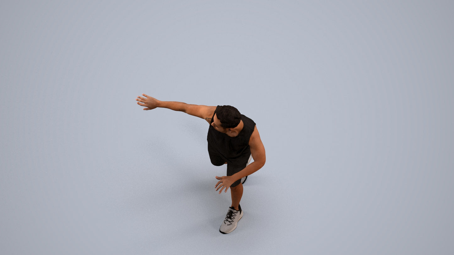 3D people model man sport, scanned human for 3ds Max rendering, back view render