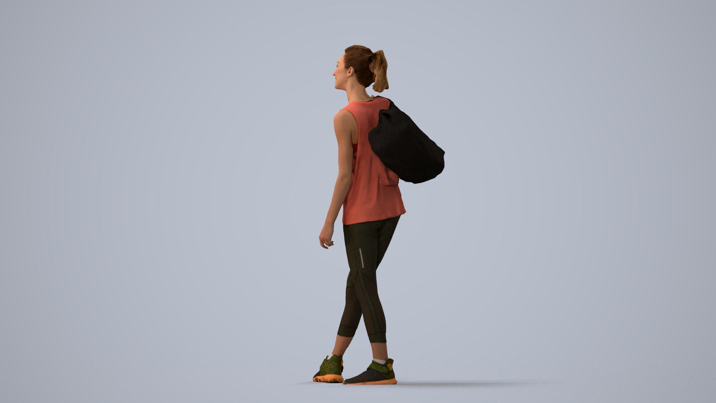 3D people model woman sport, scanned human for 3ds Max rendering, three-quarter view render
