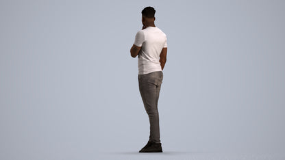 3D human model man casual standing, photogrammetry scanned person for archviz, front view render