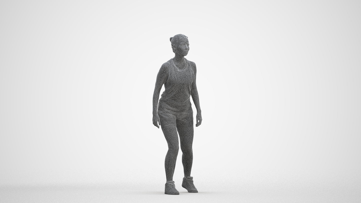 3D people model woman sport, scanned human for 3ds Max rendering, three-quarter front view render