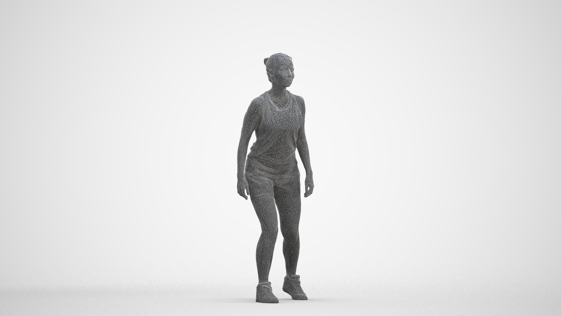 3D people model woman sport, scanned human for 3ds Max rendering, three-quarter front view render