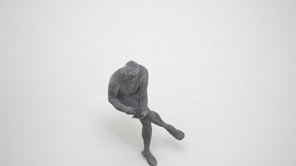 3D people model man casual sitting, scanned human for 3ds Max rendering, wireframe three-quarter view
