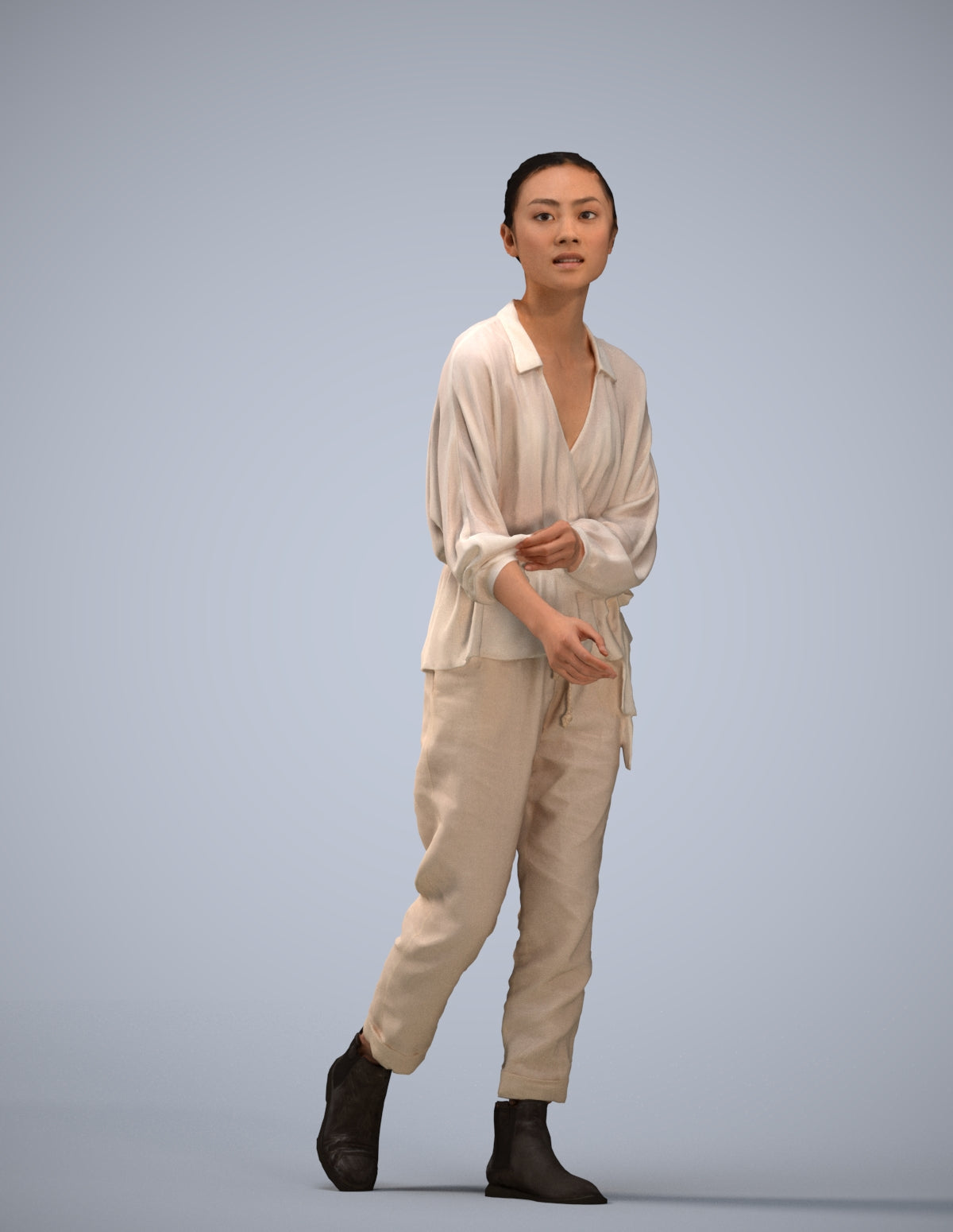 realistic 3D human woman casual walking, archviz people FBX OBJ for Blender