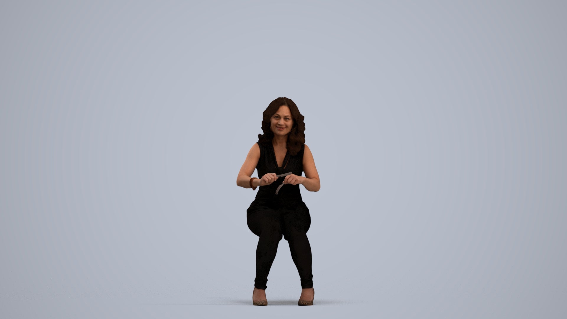 3D human model woman casual sitting, photogrammetry scanned person for archviz, standing pose render