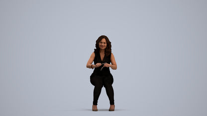 3D human model woman casual sitting, photogrammetry scanned person for archviz, standing pose render