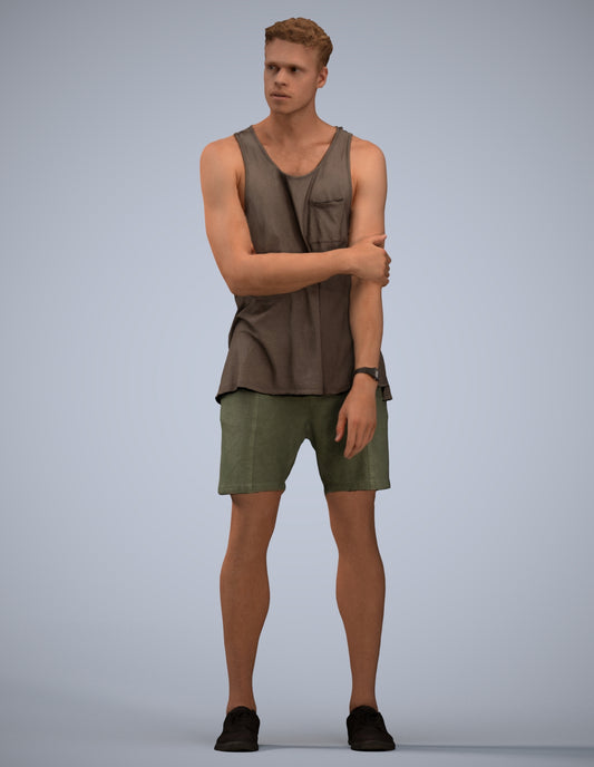 3D human model man casual standing, photogrammetry scanned person for archviz