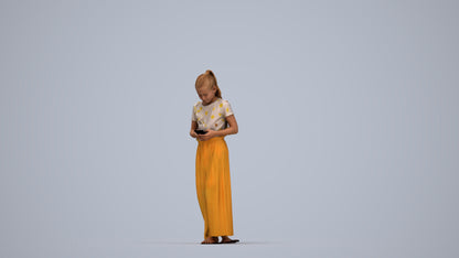3D human model woman casual kids, photogrammetry scanned person for archviz, top-down view render