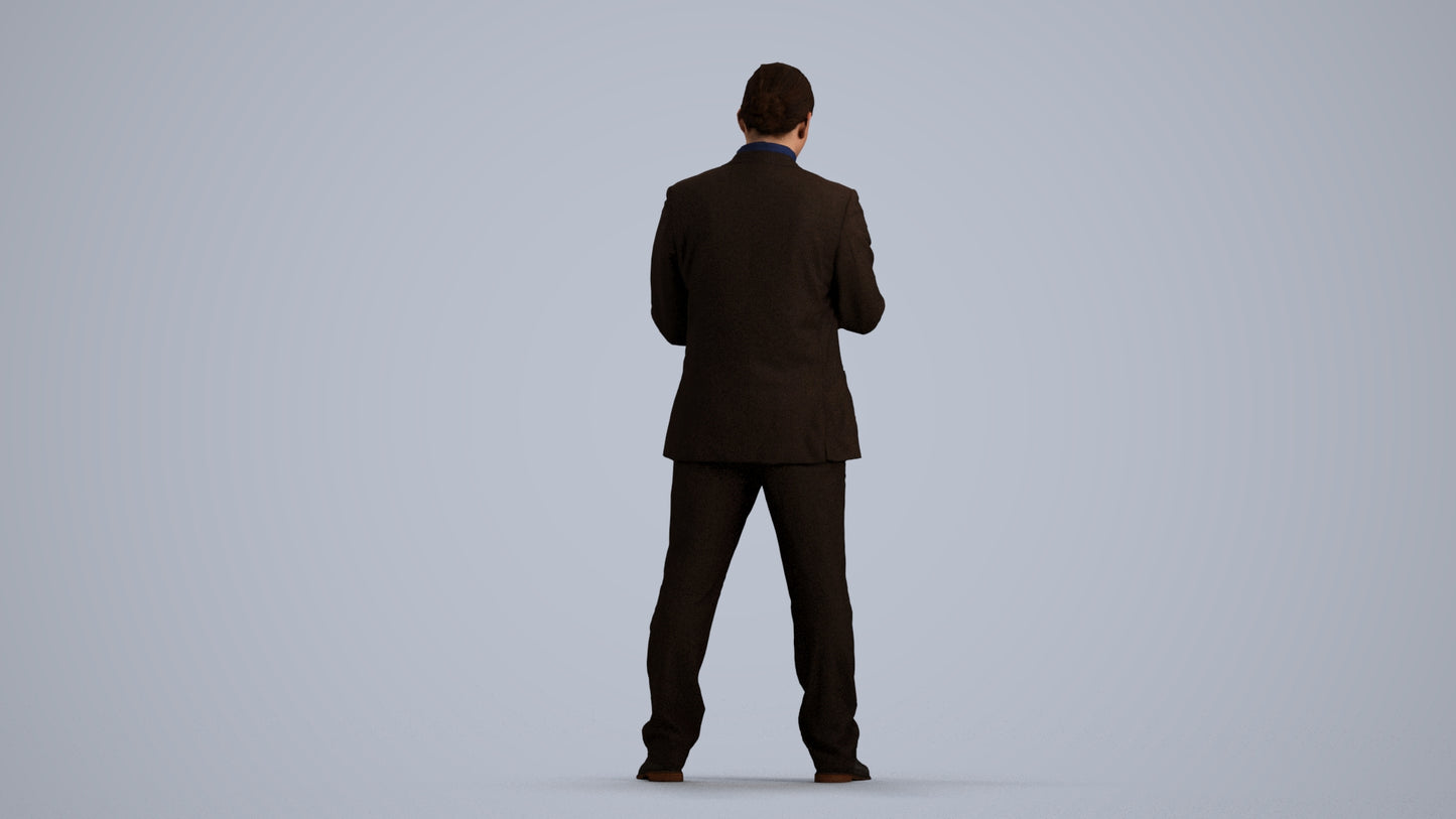 realistic 3D man business, scanned archviz people for Blender and 3ds Max, front view render