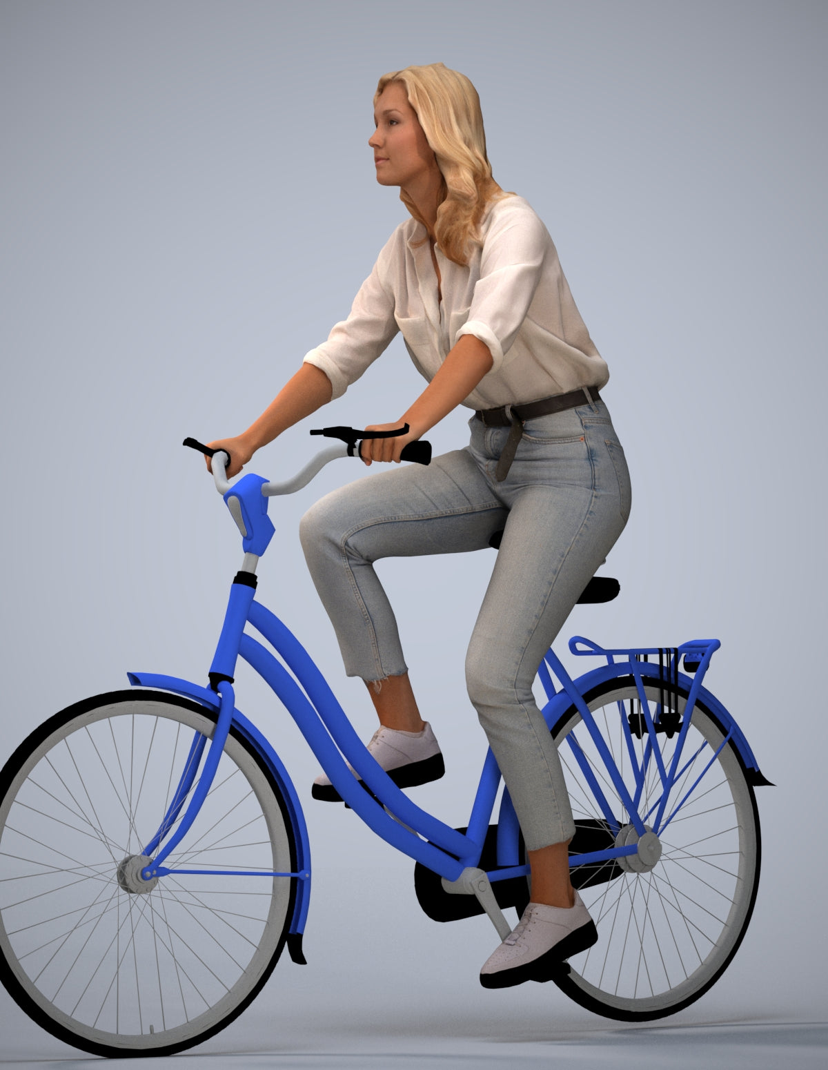 realistic 3D people woman casual cycling, render-ready for V-Ray and Corona, FBX OBJ